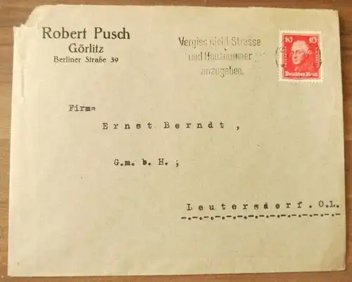 Firmenbrief Robert Pusch Görlitz Sachsen DR 1926