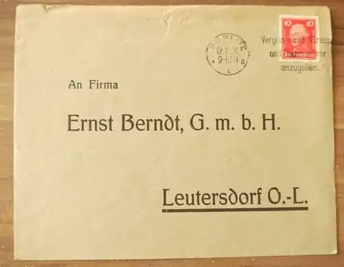 Brief Firma Ernst Berndt GmbH Leutersdorf O L Sachsen Firmenbrief DR 1926