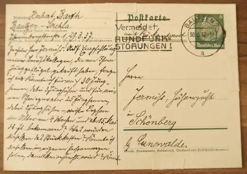 Brief Bautzen Postkarte Deutsches Reich 1937