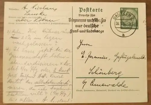 Löbau Sachsen Brief Postkarte 1937 Deutsches Reich