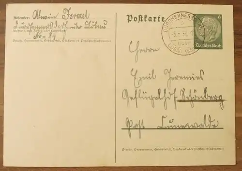 Brief Postkarte Deutsches Reich 1937 Löbau Sachsen