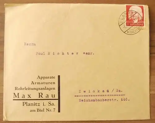 Firmenbrief Apparate Armaturen Rohrleitungsanlagen Max Rau Planitz DR 1935