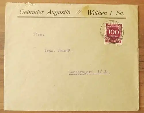 Firmenbrief DR Gebrüder Augustin Wilthen Sachsen 1923