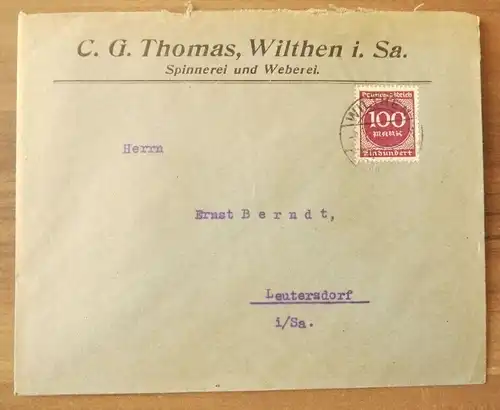 Firmenbrief C G Thomas Wilthen Sachsen Spinnerei und Weberei DR