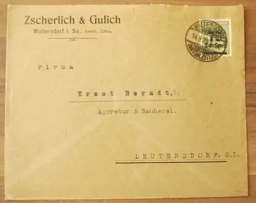 Firmenbrief DR 1923 Zscherlich und Gulich Waltersdorf Sachsen