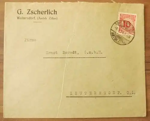 Firmenbrief Zittau Waltersdorf G Zscherlich 1924