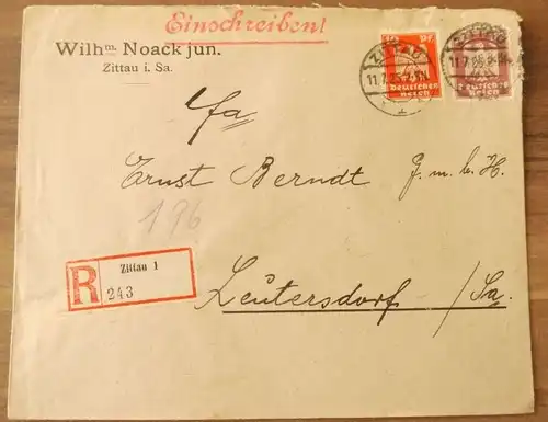 Firmenbrief Wilhm Noack jun Zittau Sachsen DR 1925 R-Brief