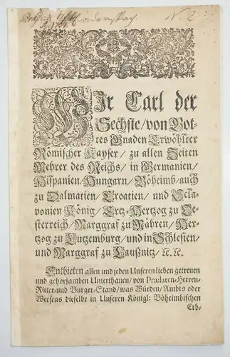 Erlaß Römisch-deutscher Kaiser Carl VI 1733 Wien Umgang mit Franzosen Feinen (D