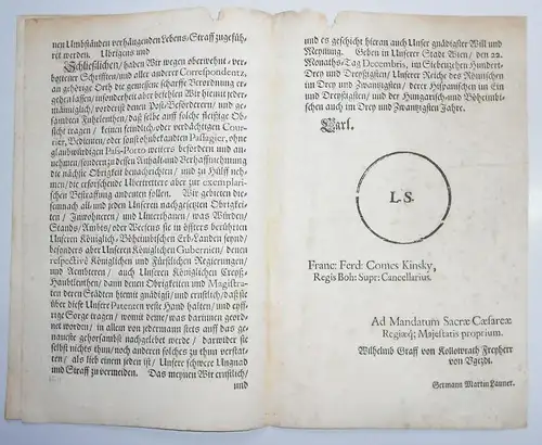 Erlaß Römisch-deutscher Kaiser Carl VI 1733 Wien Umgang mit Franzosen Feinen (D