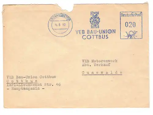 Firmen Brief 1960 VEB Bau Union Cottbus 