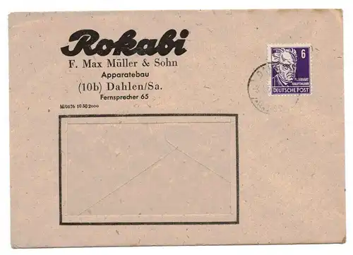 Firmen Brief Rokabi Müller und Sohn Apparatebau Dahlen 1955