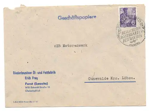 Firmen Brief Niederlausitzer Öl Fettfabrik Erich Frey Forst Lausitz 1960er