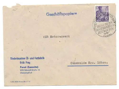 Firmen Brief Niederlausitzer Öl Fettfabrik Erich Frey Forst Lausitz 1960er 