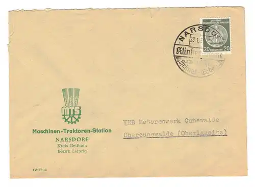 Firmen Brief 1959 Maschinen Traktor Station Narsdorf  Kreis Geithain