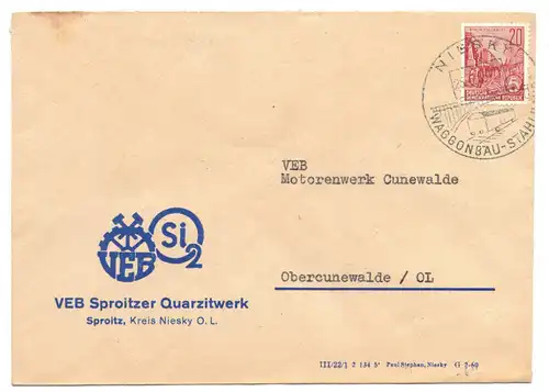 Firmen Brief 160 VEB Sproitzer Quaritwerk Sproitz Kreis Niesky