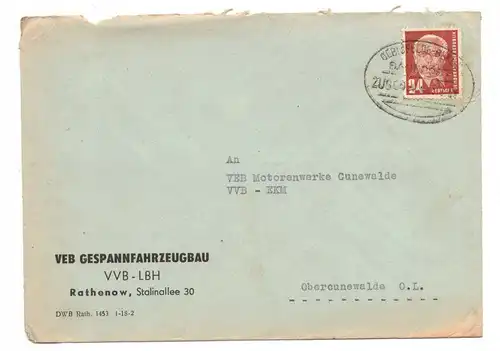 Firmen Brief VEB Gespannfahrzeugbau VVB LBH Rathenow um 1960