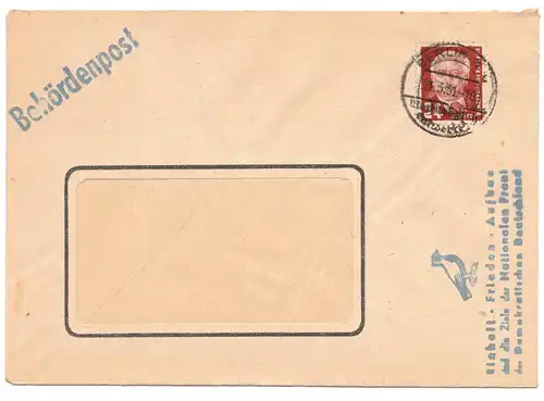 Brief Behördenpost Berlin 1951 Stempel Einheit Frieden Nationale Front