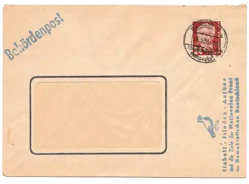 Brief Behördenpost Berlin 1951 Stempel Einheit Frieden Nationale Front 