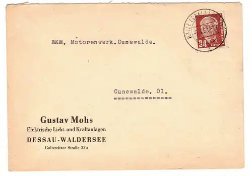 Firmen Brief Gustav Mohs Licht Kraftanlagen Dessau Waldersee 1951