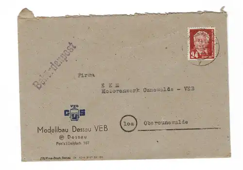 Firmen Brief 1951 Modellbau Dessau VEB Behördenpost