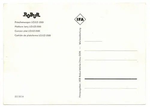 Ak Robur Pritschewagen LO 2500 LD 2500 Ifa Zittau 1970er