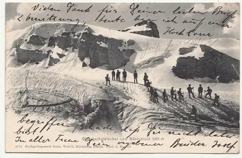 Litho Ak Glärnischgletscher & Bächistock Bergsteiger Schweiz Ambulant 1903 !