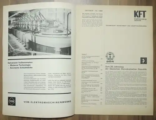 20 Jahre DDR KFT Zeitschrift Oktober 1969 VEB Verlag Entwicklung