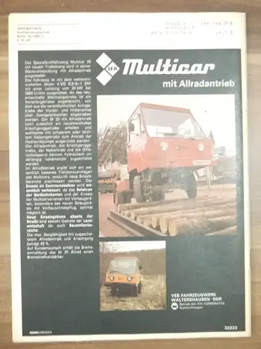 VEB Verlag KFT Zeitschrift Multicar mit Allradantrieb Februar 1984 Aerodynamik