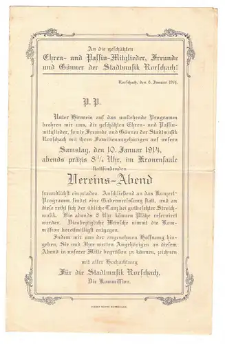 Vereinsabend Rorschach Schweiz 1914 Stadtmusik Programm
