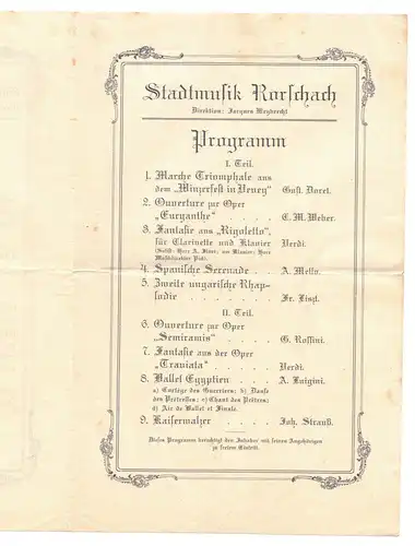 Vereinsabend Rorschach Schweiz 1914 Stadtmusik Programm