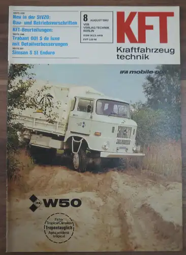 KFT Neu in der StVZO Bau und Betriebsvorschriften August 1982 Trabant 601 S