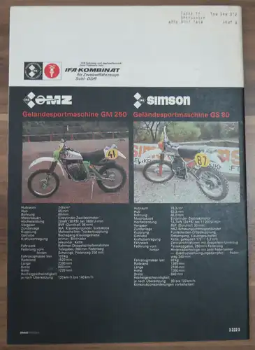 Technik Notizen von der Enduro Weltmeisterschaft Heft November 1982 KFT DDR