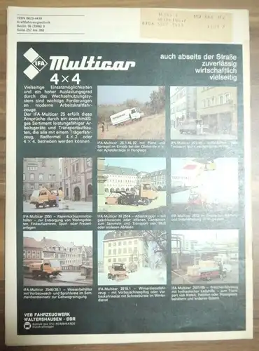 September 1986 KFT Multicar 4x4 Off-Road Zeitschrift DDR IFA Mobile