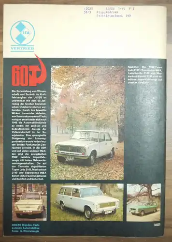 Zeitschrift DDR KFT Interview Fragen PKW Import Lada 1600 968 M 1977