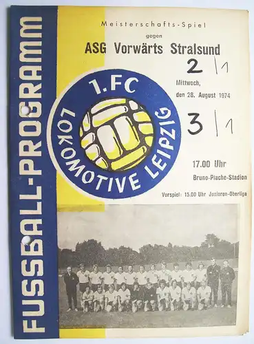 Programmheft Meisterschaftsspiel ASG Vorwärts Stralsung - 1FC Lok Leipzig 1974