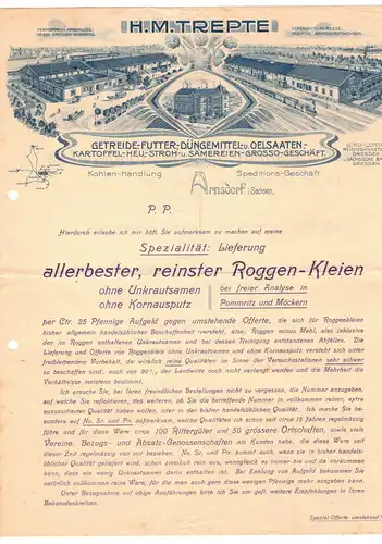 Trepte Getreide Futter Düngemittel Arnsdorf Sachsen Litho Briefkopf 1910er