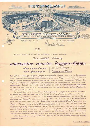 Trepte Getreide Futter Düngemittel Arnsdorf Sachsen Litho Briefkopf 1910er 