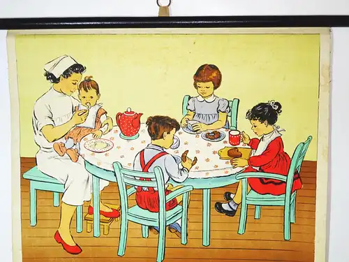 Alte Kinder Rollkarte Kindergarten Essen Erika Werner Nestler 1960er Wandtafel