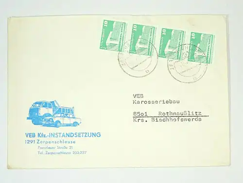 Firmen Brief VEB Kfz-Instandhaltung Zerpenschleuse 1981