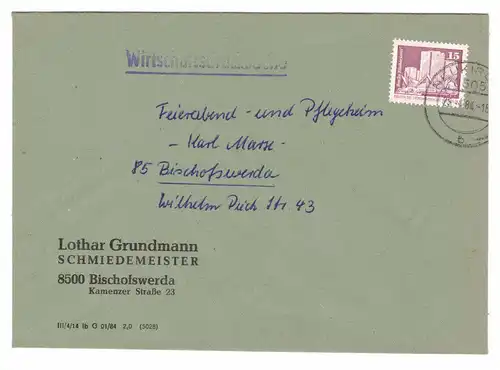 Firmen Brief  Lothar Grundmann Schmiedemeister Bischofswerda 1984