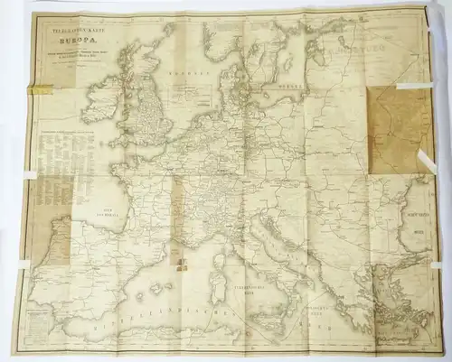 Telegraphen Karte Europa 1858 Eisenbahn Dampfschiff Landkarte 1861