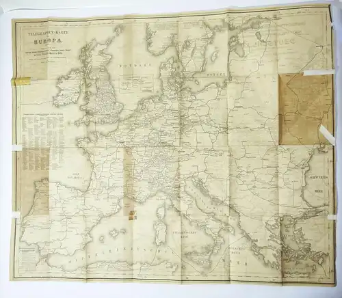 Telegraphen Karte Europa 1858 Eisenbahn Dampfschiff Landkarte 1861