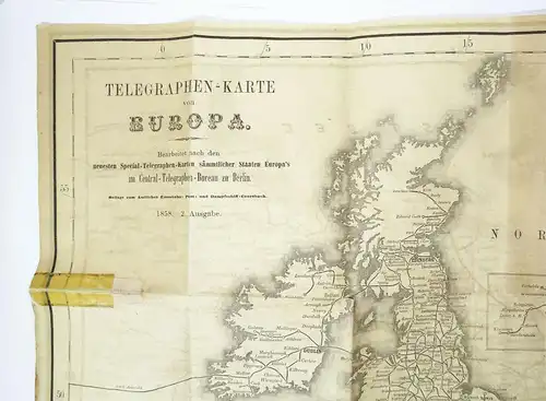 Telegraphen Karte Europa 1858 Eisenbahn Dampfschiff Landkarte 1861