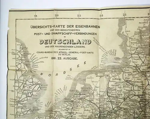 Telegraphen Karte Europa 1858 Eisenbahn Dampfschiff Landkarte 1861