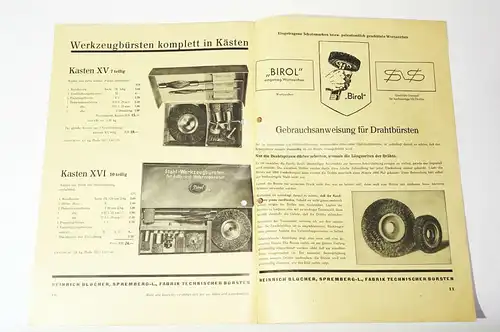 Katalog Heinrich Blücher Spremberg Niederlausitz 3 Stück 1930er Stahlbürste Kfz