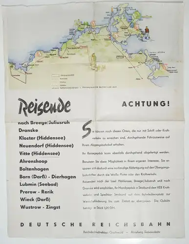 DDR Plakat Deutsche Reichsbahn Greifswald Stralsund Rügen Juliusruh 1960er !