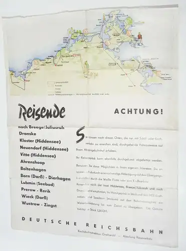 DDR Plakat Deutsche Reichsbahn Greifswald Stralsund Rügen Juliusruh 1960er !