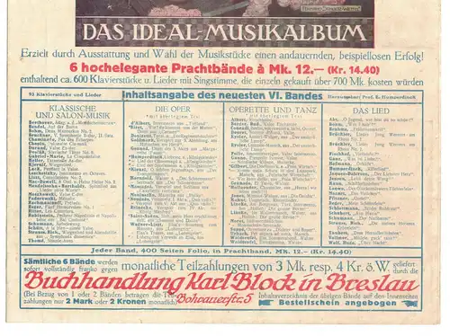 Reklame Prospekt Buchhandlung Karl Block Breslau um 1920 (D6