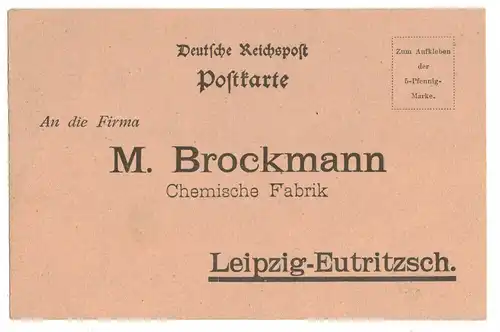 Reklame Postkarte Brockmann Chemische Fabrik Leipzig-Eutritzsch um 1910 !