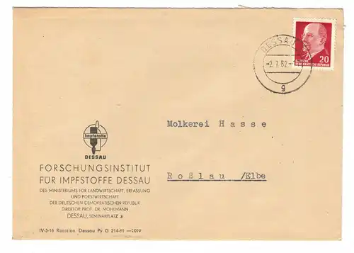 Werbe Brief Forschungsinstitut Impfstoffe Dessau 1962 !